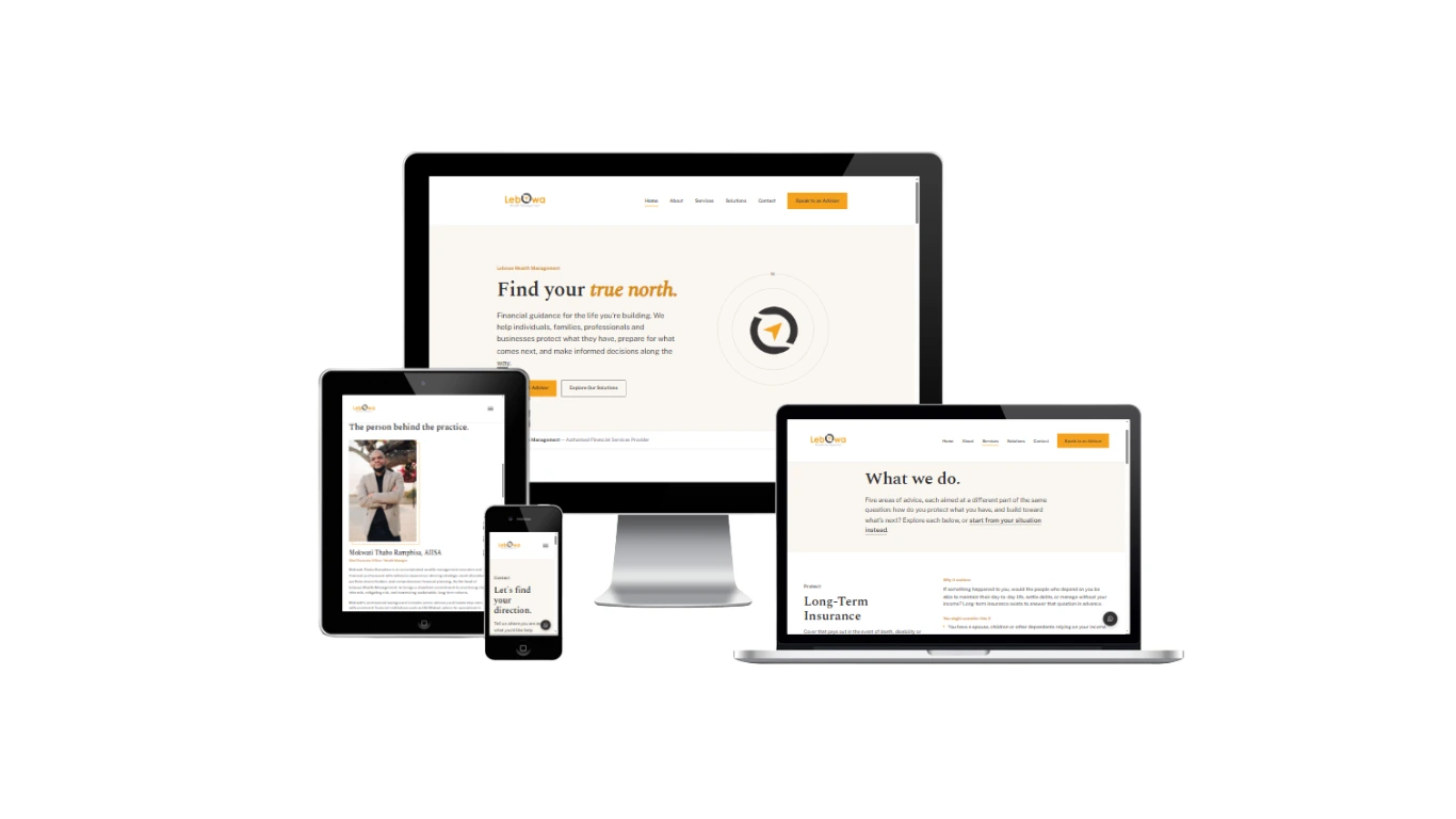 Responsive website design mockup for Lebowa Wealth Management