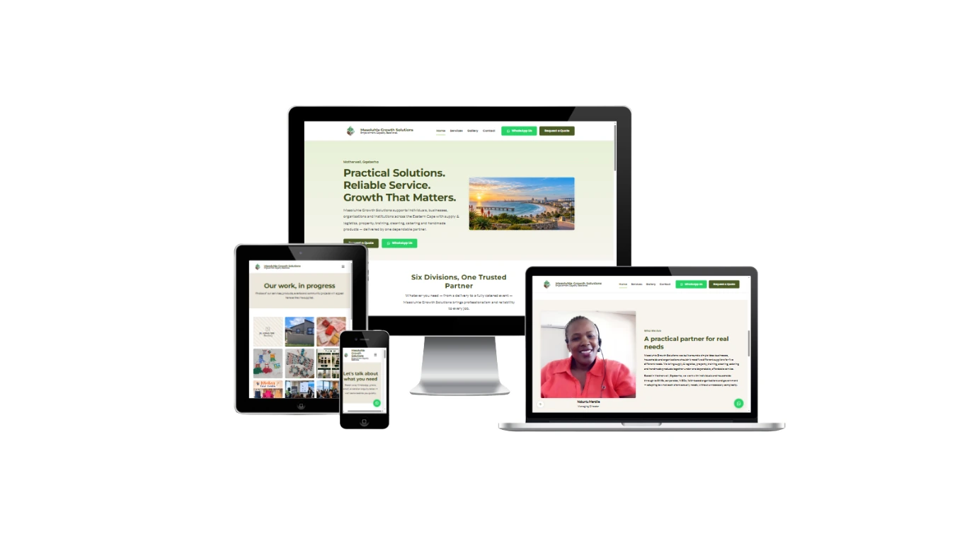 Responsive website design mockup for Masoluhle Growth Solutions